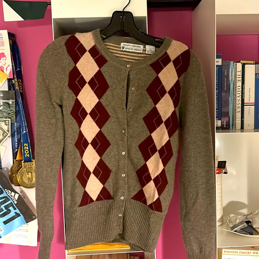 Brown argyle autumn cashmere sweater